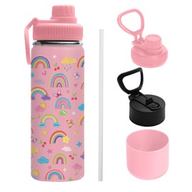Rainbow 18oz Water Bottle, with 2 Lids Handle, Insulated Travel Cup
