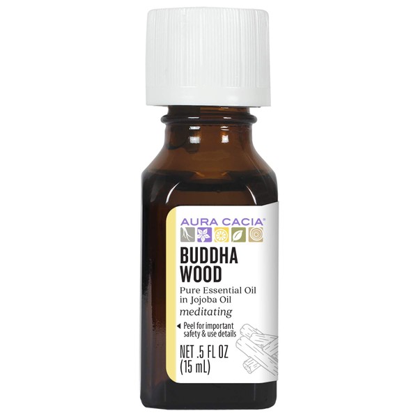 Aura Cacia Buddha Wood Essential Oil in Jojoba Oil | GC/MS Tested for Purity | 0.5 fl. oz.