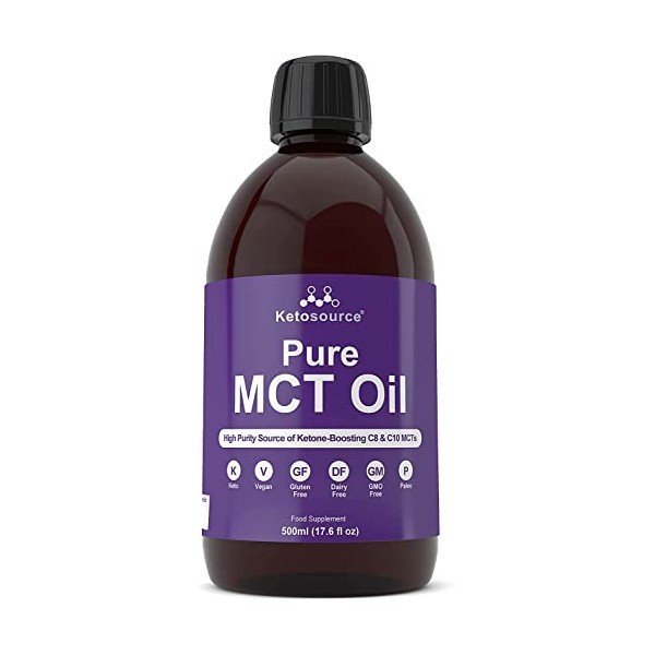 KetosourceÂ® Pure MCT Oil | High Purity Source of Ketone-Boosting C8 & C10 MCTs | Supports Keto Nutrition & Fasting | Vegan Safe & Gluten Free | 500ml Bottle