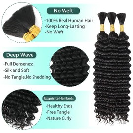 Boho Hair for Braiding Deep Wave Bulk Human Hair for Braiding 18 Inch No Weft Deep Wave Bulk Bohemian 3 Bundles 150g