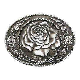 Buckle 123 Belt Buckle Western Rose Cowboy Flower 3D Look for Interchangeable Belt Buckle Buckle Model 171, silver