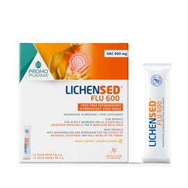 Lichensed Flu 600 - Integratore Alimentare per Mal di Gola, Sintomi Influenzali e Difese Immunitarie - Con Propoli, Altea, Marrubio e NAC - Calma la Gola Irritata e Fluidifica - 14 stick da 4 g