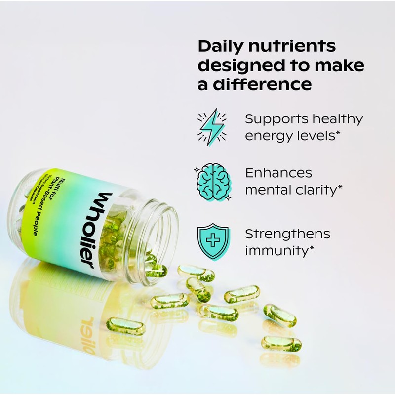 wholier Plant Based Multivitamin Vegan Omega-3 DHA EPA, Vitamin D,