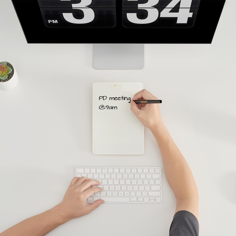 Desktop Glass Whiteboard with Reversible Wood Stand, Small White Board,