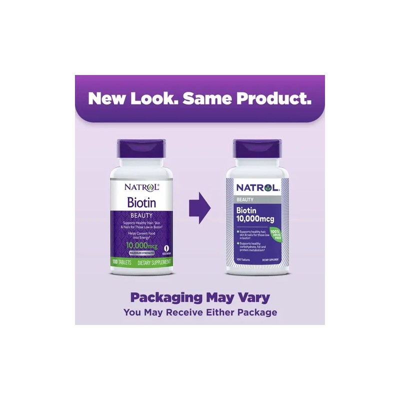 Natrol Biotina 10,000 Mcg Maxima Fuerza 100 Tabletas Sin Sabor