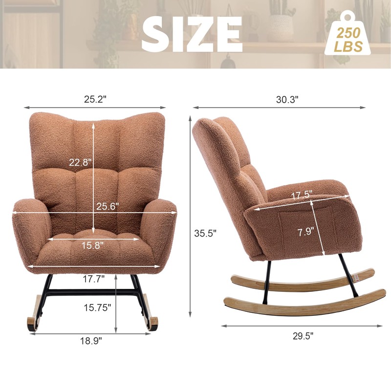 Phore Nursery Rocking Chair Teddy Upholstered Glider Rocker with High