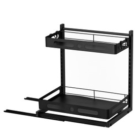 Basicwise Adjustable Height Under Sink Pull-Out Organizer Sliding Shelf Rack Heavy-Duty Mesh Baskets for Kitchen & Bathroom Cabinets Ideal for Tall Bottles Cleaning Supplies & Tight Spaces, Set of 2