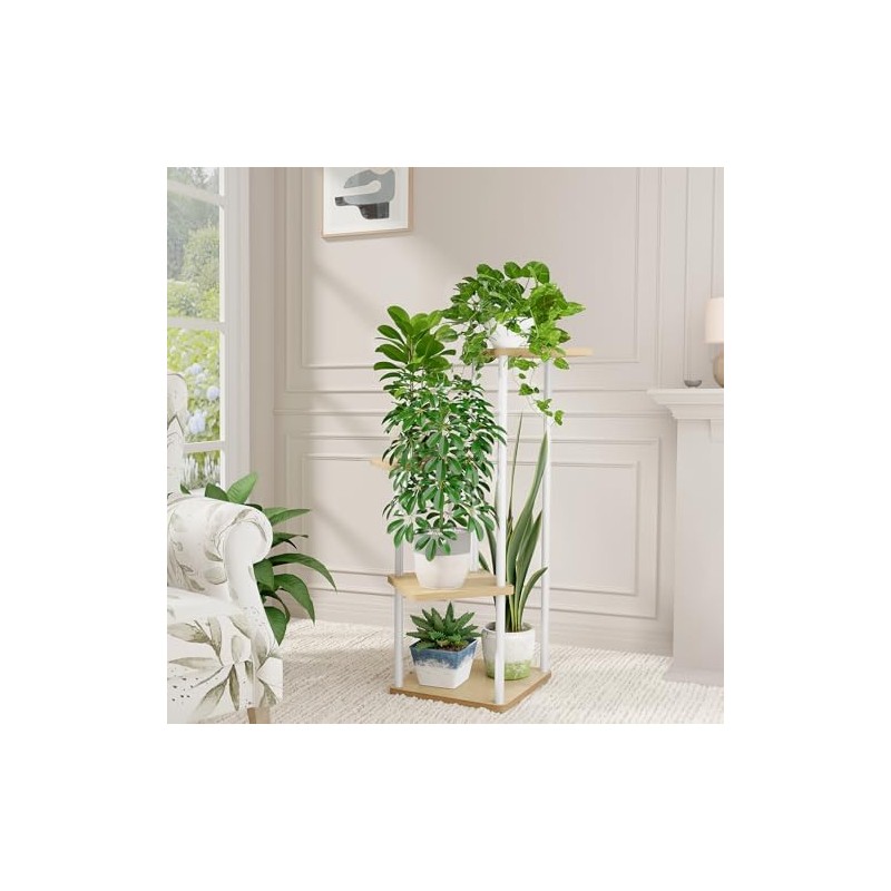 Bamworld Soporte para Plantas de Interior de Metal, Soportes Blanco