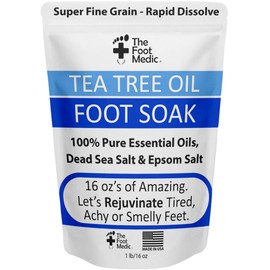 Tea Tree Oil Foot Soak with Epsom Salt: For Itchy Feet, Pedicure, Smelly Odor, Therapy, Softens Calluses, 16 oz