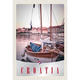 mrdeco Metal Sign 20 x 30 cm Curved Croatia Boats City Sea Decorative Tin Sign Tin Sign