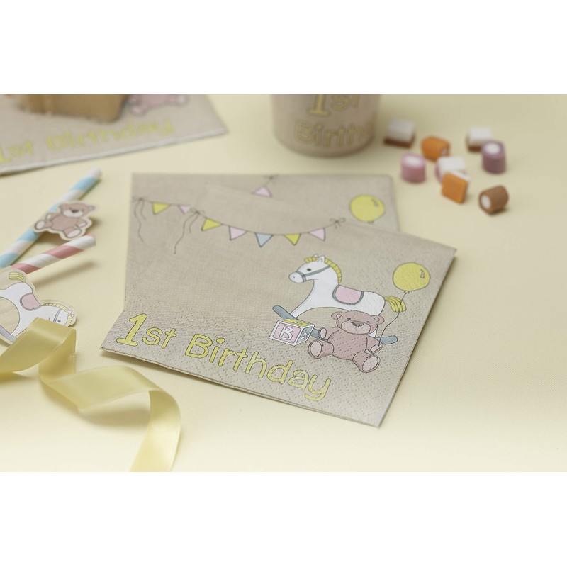 Ginger Ray 1st Birthday Party Paper Napkins – Rock-a-Bye Baby
