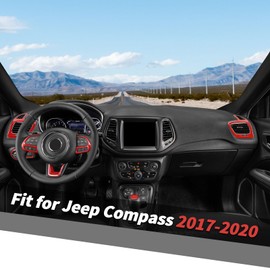 Jimen Fit for Jeep Compass 2017-2020, 8PCS Red Interior Trim Kits - Dash Air Vent Cover, Headlight Switch Trim, Shifter Knob Cover, Front Cup Holder Frame