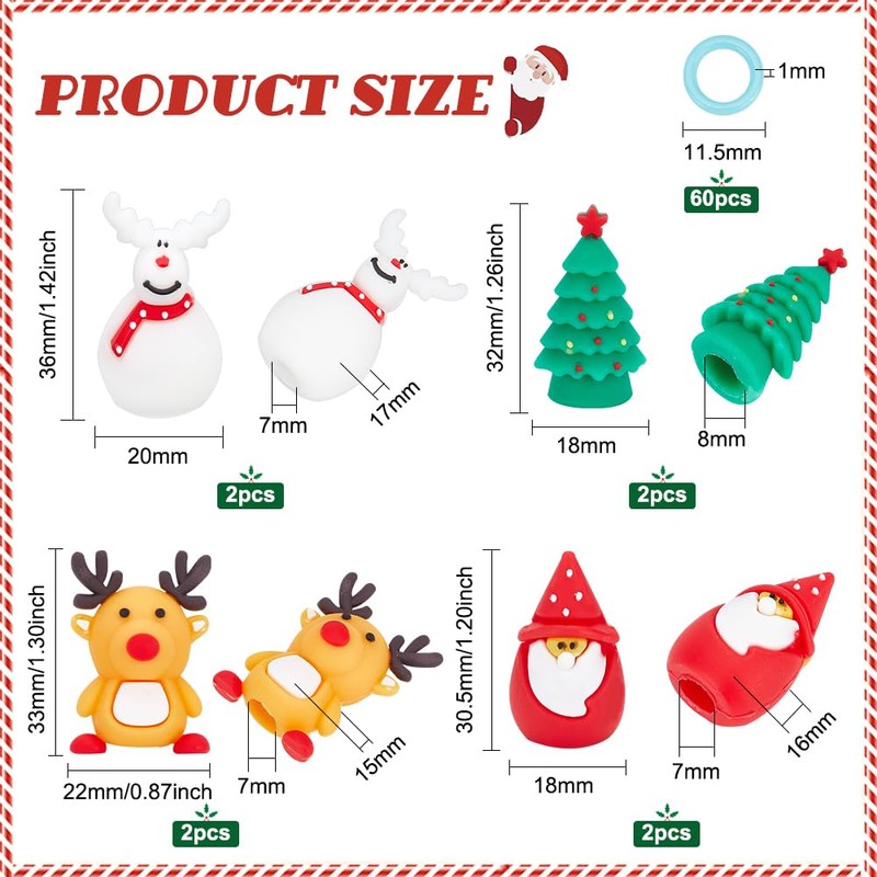 BENECREAT 68-Piece Christmas Needle Cap Christmas Tree Santa Claus Snowman