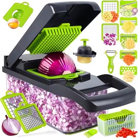 Yurdas Vegetable Chopper and Slicer Set, 14-in-1 Mandoline Slicer with Collection Container & Multiple Blades for Kitchen