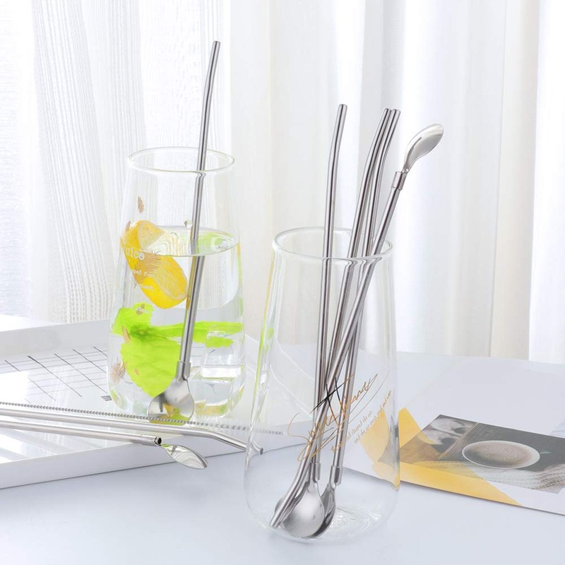 SBOMHS Reusable Straws Spoons 18/8 Stainless Steel Pack of 8