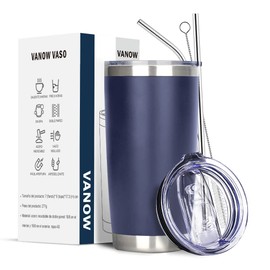Vaso Térmico de Acero Inoxidable, Easytao Taza Termica Frio y Caliente para Cafe con Tapa y Pajita, Cepillo de limpieza, Termo Infusor de Vacío Doble para Mujer, Regalo (20oz/590ml, Azul marino)