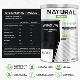 Creatina Monohidratada Green 500g 100 Servicios