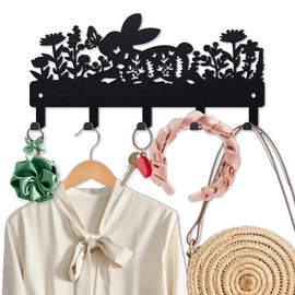 MAYJOYDIY Rabbit Motif Metal Key Hook Blooming Butterfly Coat Rack for Wall 25 × 12 cm Wild Flowers Weed Plants Key Holder with 5 Hooks for Gift Kitchen Bathroom Home Decoration