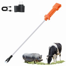 Rechargeable Cattle Prod, Waterproof Electric Livestock Prod with 2 LED Lights, Rechargeable Animal Prod for Farm Ranch Herding and Big Large Dogs, Livestock Shock Stick with Flexible Shaft