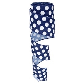 Leecogo Ribbon Wired,2 1/2”x10 Yard,Navy Blue Polka Dots Ribbon for Easter,Independence Day, Christmas, Wreath, Spring, Summer, Wedding, Baby Shower, Birthday