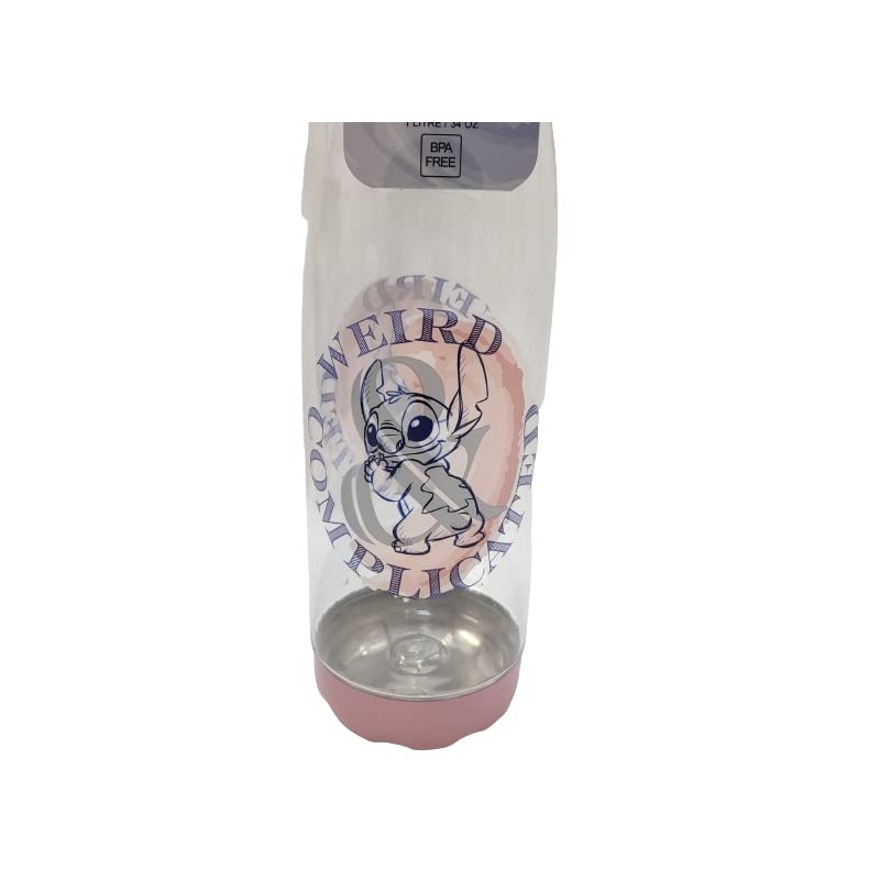 Divas World Lilo & Stitch Clear Water Bottle-1L-Reusable-Kids-Everyday Use-Durable Plastic-Leakproof-Gift