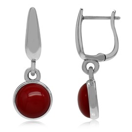 Silvershake 925 Sterling Silver Huggie Hoop Earrings with Created Red Coral Dangle Drop, Coral, Coral