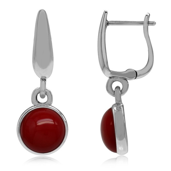 Silvershake 925 Sterling Silver Huggie Hoop Earrings with Created Red