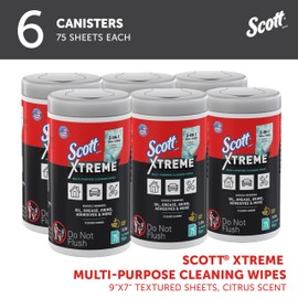 Scott® Xtreme Multi-Purpose Cleaning Wipes (54591), Heavy Duty Textured Extreme Cleaning Wipes with Citrus Scent, 9"x7" sheets (6 Canisters/Case, 75 Sheets/Canister, 450 Sheets/Case)
