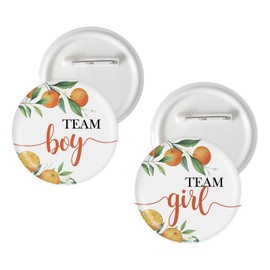 10 Pcs Orange Gender Reveal Button Pins, Team Boy Team Girl Badge Pins, Little Cutie Boy or Girl Stain Brooch Button for Baby Shower/Gender Reveal Party Decorations