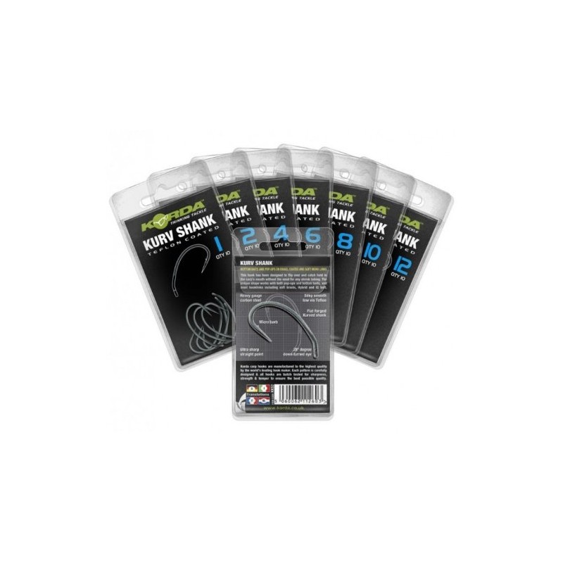 Korda Kurv Shank Barbed Hooks: 6