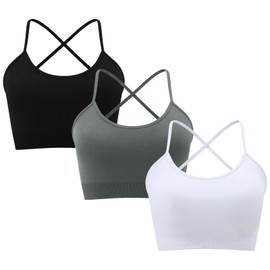 ANGOOL Women's Cross Back Sports Bra Seamless Padded Bustier Wireless Gym Crop Top for Workouts Yoga Fitness, Black+Grey+White, XL