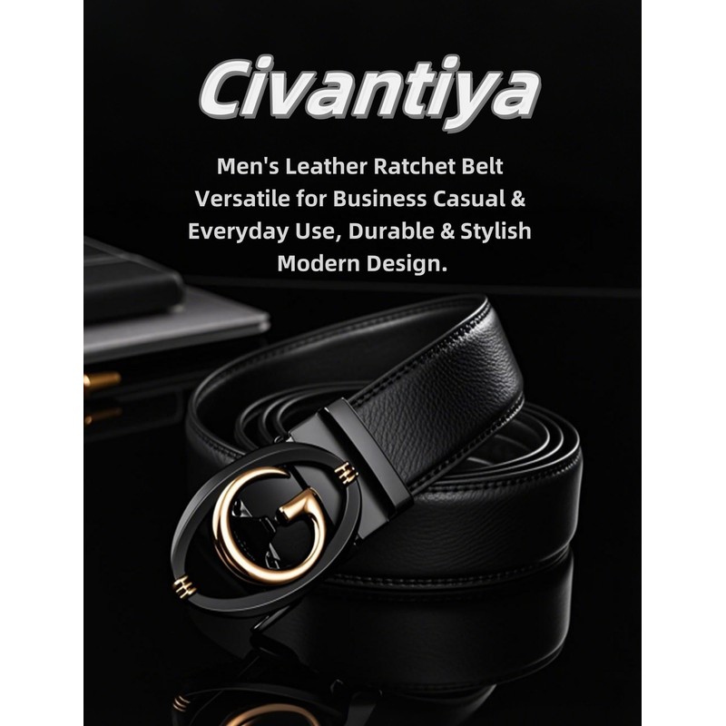 Civantiya - Cinturón de piel para hombre, Black Style 04,