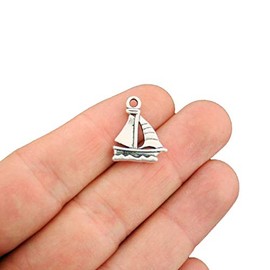 Bohemian Findings BULK 40 Sailboat Charms Antique Silver Tone Yacht Style 2 Sided - SC2695