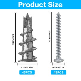 90 Pcs Heavy Duty Self Drilling Plasterboard Fixings, Plasterboard Wall Plugs and Screws, Metal Raw Plugs and Stainless Steel Screw, Dry Wall Anchor Cavity Drywall Screws for Plaster Wooden Boards