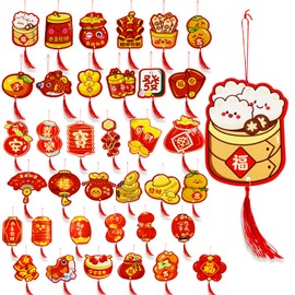 Valauni 36Pcs Chinese New Year Decorations 2026 Lucky Hanging Ornaments Fu Knot Pendants Lunar New Year of The Horse Decoration for Home Office Tree Wall Party Spring Festival Chinese New Year Decor