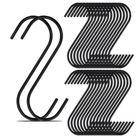 High-PQ 50Pack S Shaped Hooks,3Inch Stainless Steel Small Hooks for Hanging Plants, Towels, Bags, Pans, Pots Suitable for Kitchen, Office, Bathroom, Garden or Outdoor Activities-Black