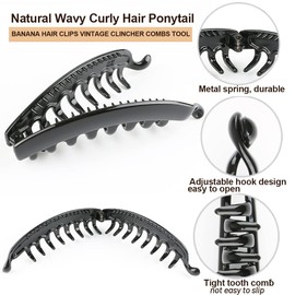 Pack of 4 ponytail hair clips, non-slip ponytail holder clip, large banana hair clip, vintage banana clip, for thick hair, for women and girls