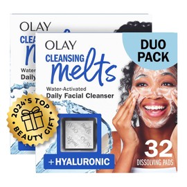 Olay Cleansing Melts + Hyaluronic Face Cleanser, Water-Activated Face Wash Cleans, Tones, and Refreshes Skin, 64 Count Total (2 Packs of 32 Count)