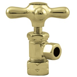 Westbrass Cross Handle Angle Stop Shut Off Valve, 1/2" Copper Pipe Inlet with 3/8" Compression Outlet, Polished Brass, D105X-03