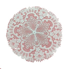 SYSUII Pack of 2 Lace Round Embroidered Table Runner, Handmade Laced Lace Table Runner, Coasters, Crochet Table Runner, Lace Doilies, Place Mats for Wedding, Festival, Table Decoration, White