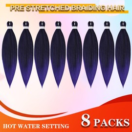 Abellee Pre Stretched Braiding Hair 26”, 8Packs Braiding Hair Pre Stretched for black Women, Synthetic Braiding Hair Pre Stretched for Crochet Braids Hair (26", 1B and Purple)