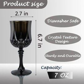 LEYIQU Plastic Wine Glasses，Plastic Goblets Vintage Style Cordial Glasses Drinking Glasses for Wedding Reception, Grand Event Party Supplies (48, Black)