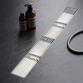 Sharpeye 24 Inch Linear Shower Drain with Removable Wedge Wire Pattern Grate, Brushed Nickel 304 Stainless Steel Rectangle Shower Floor Drain for Bathroom, CUPC Certified, with Hair Strainer