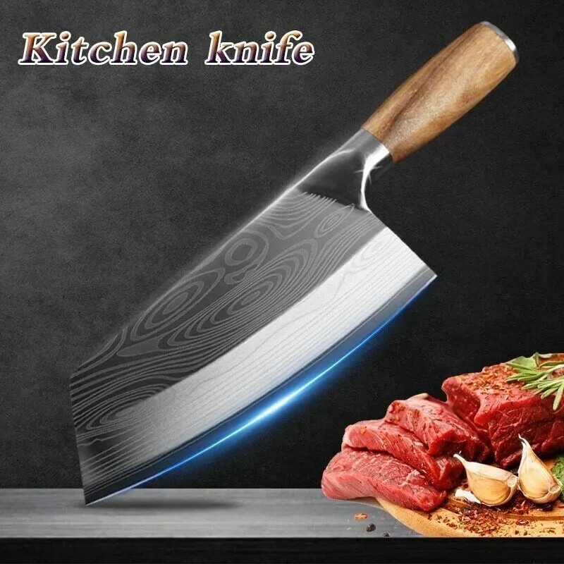 Kitchen Knife Stainless Steel Damascus Asian Chef Butcher Cleaver Large