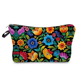Livel lhood Colorful Floral Makeup Bag Cute Small Organizer Zipper Pouch Colorful Floral Cosmetic Bag Birthday Present for Women Friends -1
