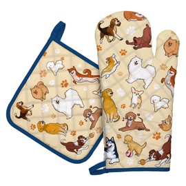 Arquiel Dog Oven Mitts and Pot Holders -100% Cotton, Heat Resistant Extra Long Oven Gloves & Hot Pads for Cooking BBQ Grilling Baking Gift, Set of 2
