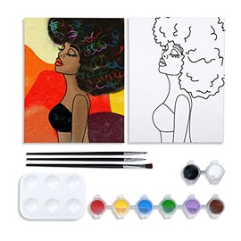 Canvas Painting Kit Pre Drawn Canvas for Painting for Adults Party Party Kits Paint and Sip Party Supplies 8x10 Canvas to Paint 8 Acrylic Colors,3 Brush,1 Pallet Girl Paint Art Set