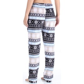 PajamaMania Women's Fleece Pajama Pants with Satin Drawstring, Charcoal Fair Isle, Small