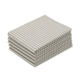 ZOLLNER Set of 5 Tea Towels 100% Cotton 50 x 70 cm Taupe White Stripes