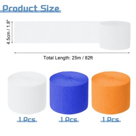 sourcing map 3 Roll 246 ft Crepe Paper Streamers, Wedding Decoration Streamers Party Decoration for Wedding Valentine's Day Festival Backdrop, Blue,Orange,White